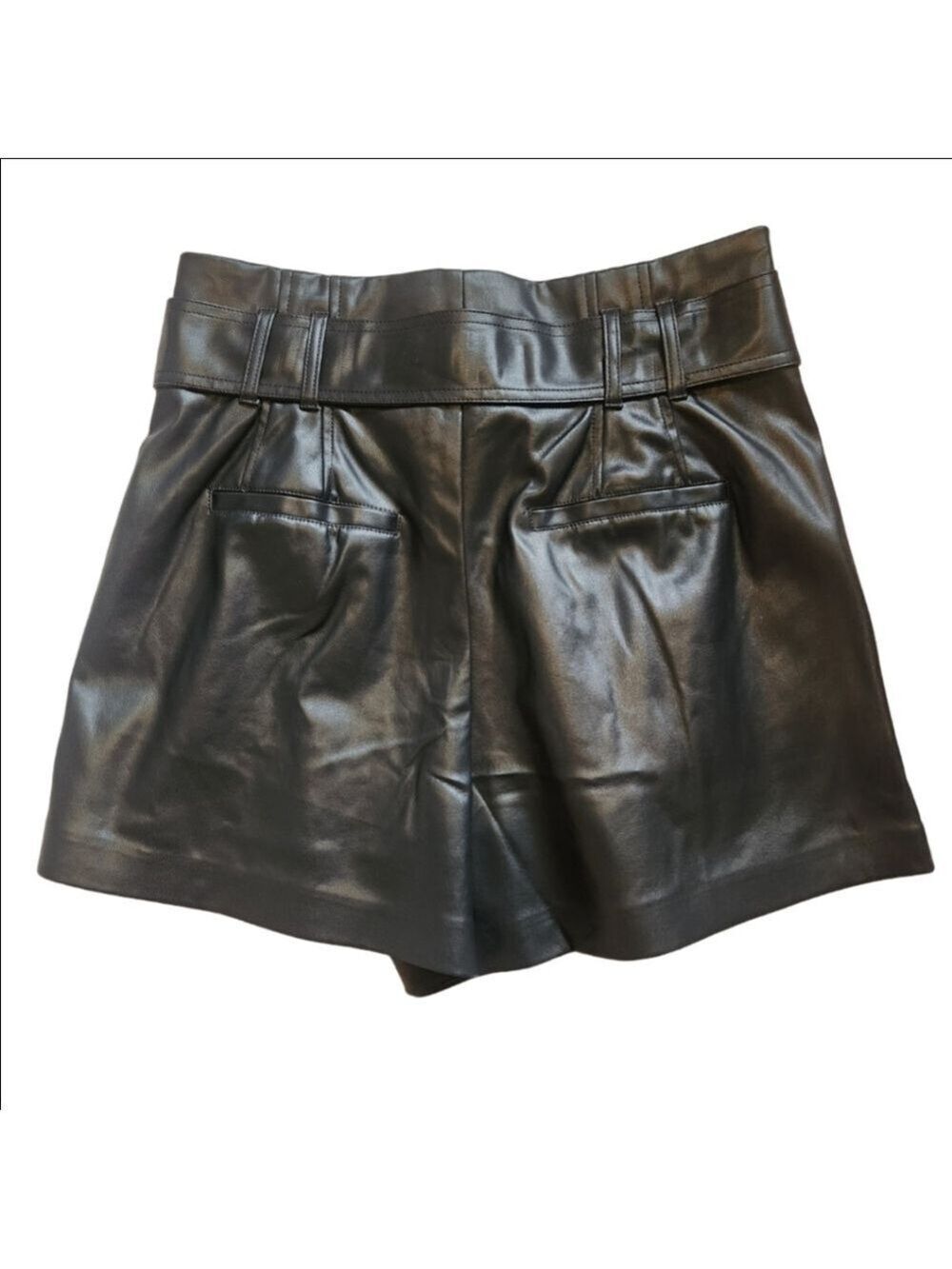 TRUTH BY REPUBLIC BLACK FAUX LEATHER SHORTS HIGH WAISTED WITH BELT SIZE 10 NWT - Picture 7 of 9
